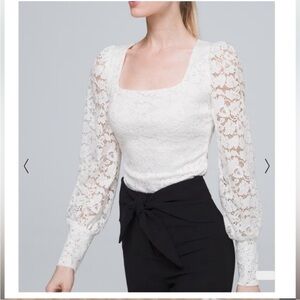 NWOT WHBM Lace embellished Square Neck Puffed Balloon Sleeves Blouse lined
